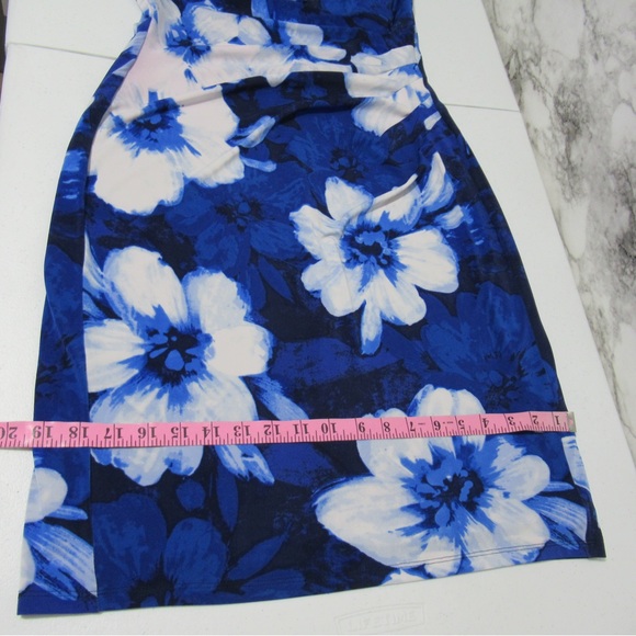 Lauren Ralph Lauren Floral Cowl Neck Sleeveless Sheath Dress Blue White Size 8 - Picture 12 of 16